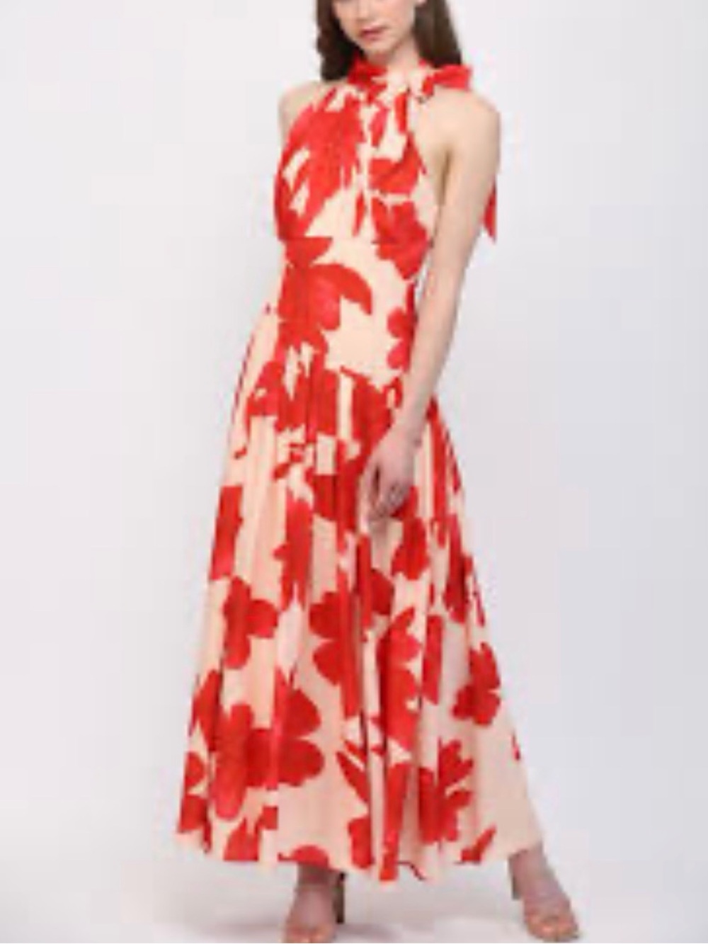 Fate Floral Red Floral Halter Maxi Dress.